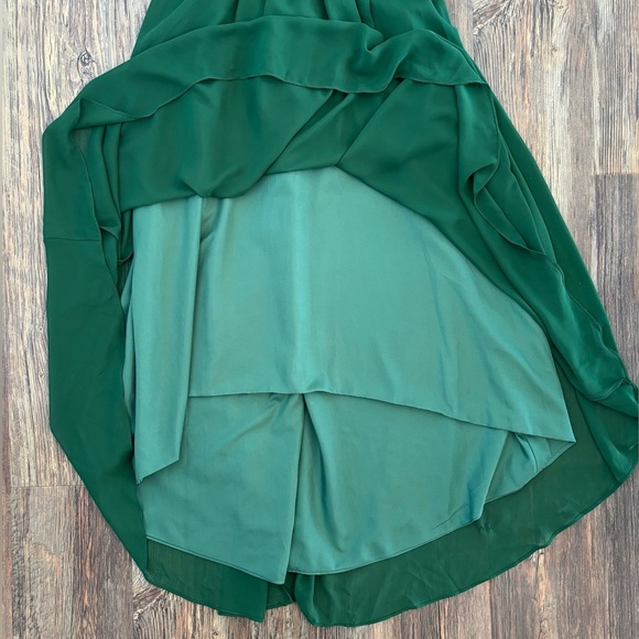 Emerald Green Lace Formal Bridesmaid Prom Dress Sz 9 Hi-Low Corset Built-in Bra - Picture 11 of 16